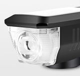 Solar Powered USB Rechargeable LED Bicycle Headlight Bike Head Light Lamp + Horn