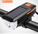Solar Powered USB Rechargeable LED Bicycle Headlight Bike Head Light Lamp + Horn