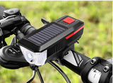 Solar Powered USB Rechargeable LED Bicycle Headlight Bike Head Light Lamp + Horn