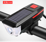 Solar Powered USB Rechargeable LED Bicycle Headlight Bike Head Light Lamp + Horn