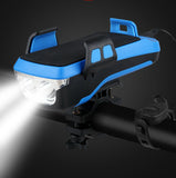 4In1 Bike Bicycle Phone Holder LED Headlight USB Power Bank with Horn Waterproof