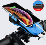 4In1 Bike Bicycle Phone Holder LED Headlight USB Power Bank with Horn Waterproof