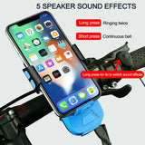 4In1 Bike Bicycle Phone Holder LED Headlight USB Power Bank with Horn Waterproof